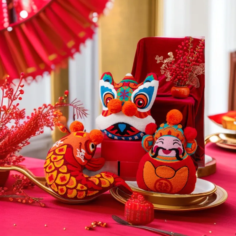 

Подушка с 3D-вышивкой в виде китайского танца льва, бархатная подушка с тафтингом и наполнителем, подушка для спинки дивана, декор для дома