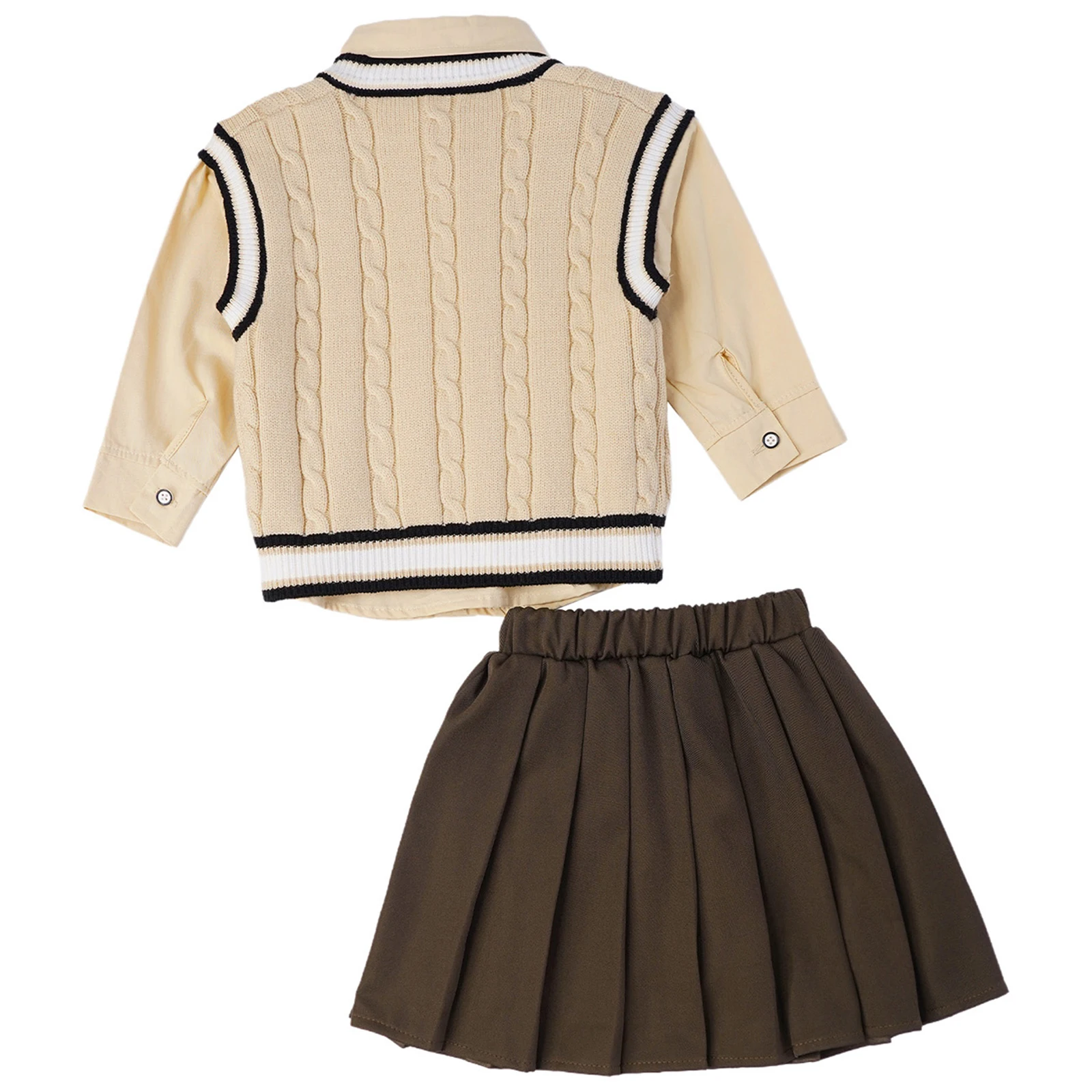 سترة متماسكة على طراز Preppy للأطفال الصغار مع ربطة عنق قميص وخصر مطاطي أو تنورة لربيع الخريف