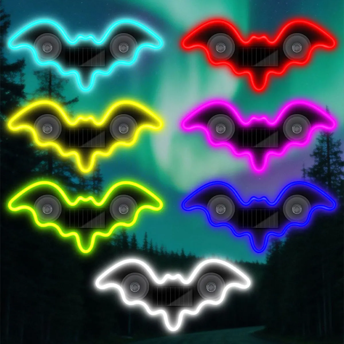 Solar Powered USB RGB Halloween Bat Shaped LED Ambient Light Car Interior Atmosphere Light Auto Windshield Night Light