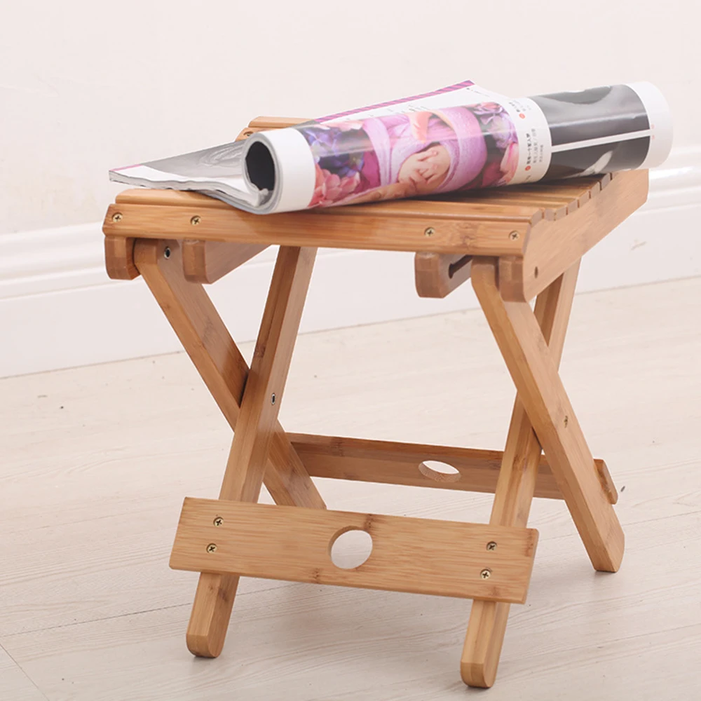 1PC Portable Bamboo Folding Stool Home Use Small Chair Outdoor Fishing Square Stool Real Wood Compact Seat for Indoor & Outdoor image 2