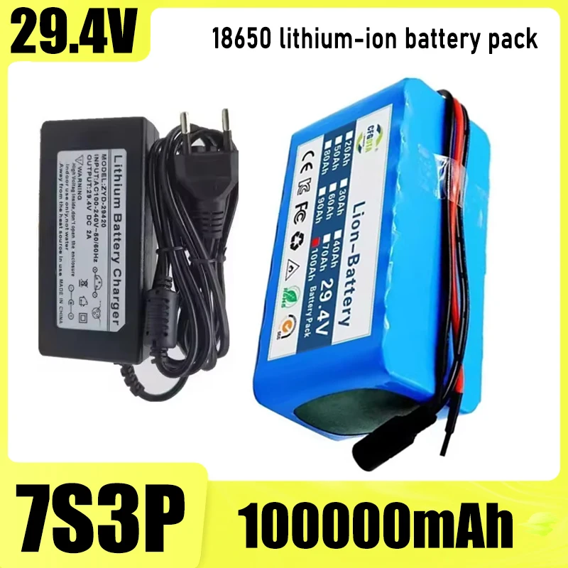 7S3P battery pack 18650 lithium-ion battery, built-in BMS, 24V 100Ah large capacity,for 250W-350W motors