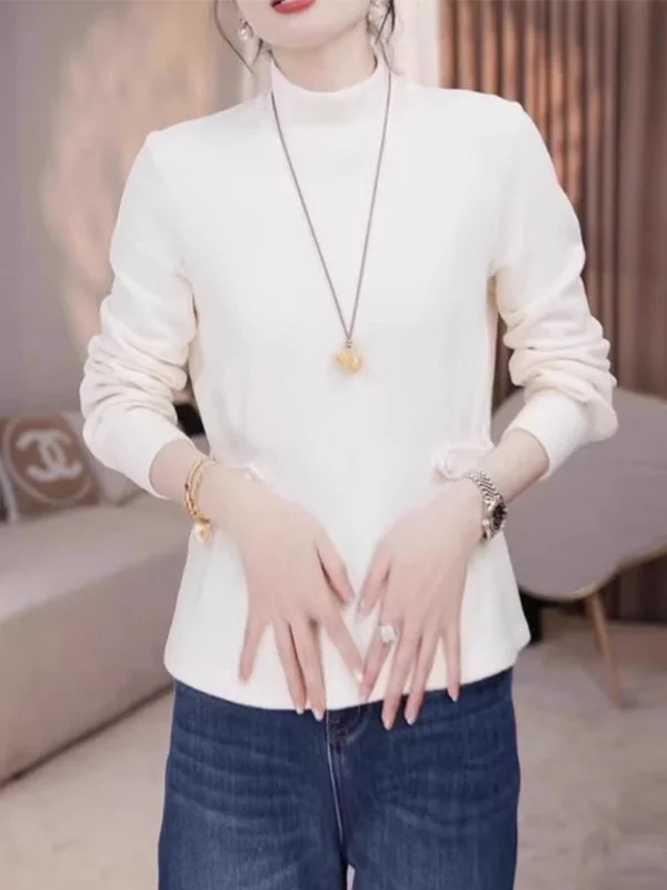 

plus Size Women's Long Sve T-irt Stand Collar Pleated Double-Faced Velvet Base irt Spring 2026 New Sle Commute Sle