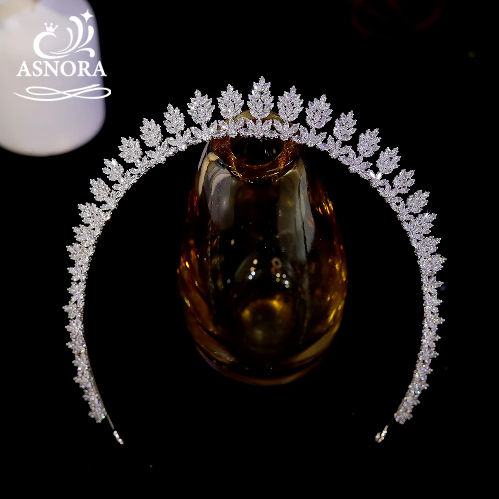 

ASNORA Diadema New Tiara 3A Cubic Zirconia Bridal Silver Color Lengthen Crown Wedding Hair Accessories Crystal Headdress Jewelry