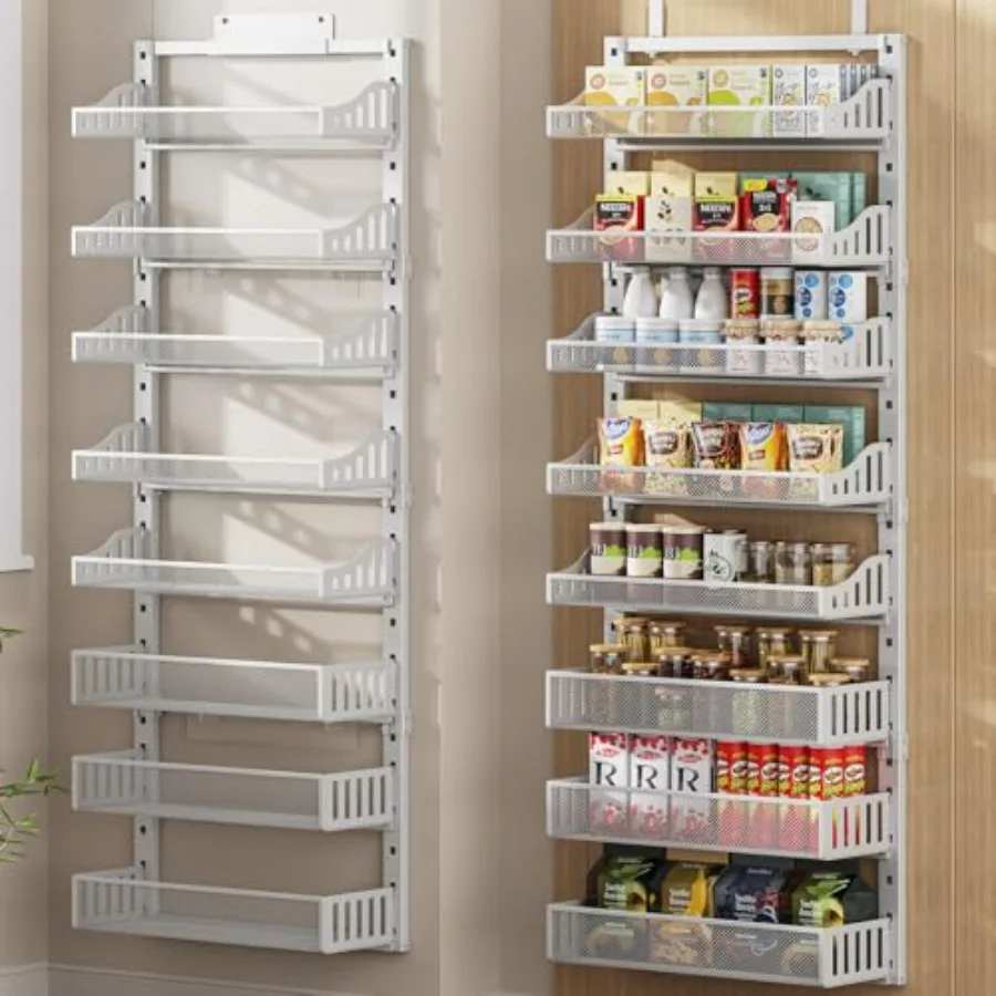 

Over the Door Pantry Organizer 8-Tier Large Metal Door Spice Rack with Adjustable Basket 2 in 1 Wall Mount or Hanging Heavy-Dut