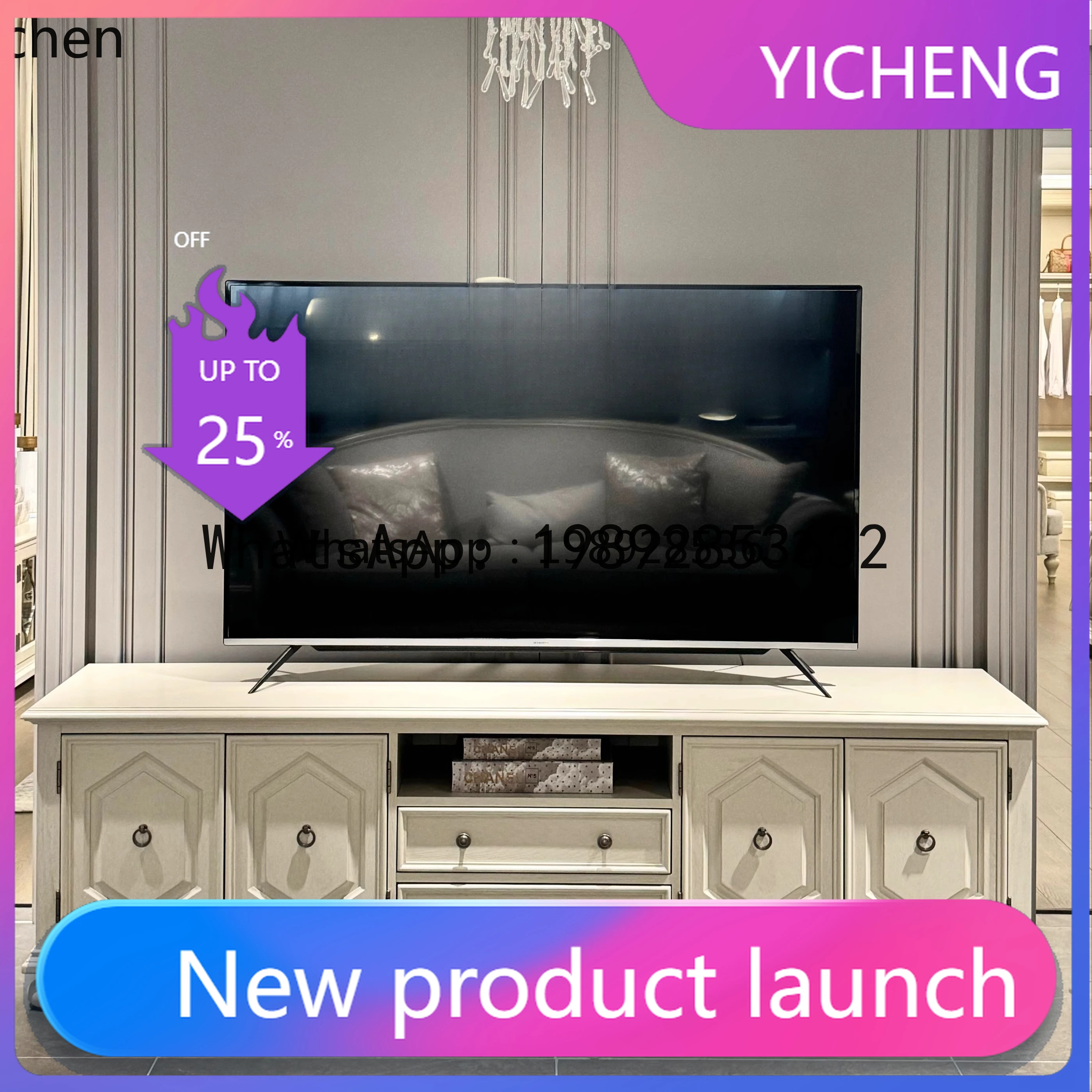 X8 retro living room TV cabinet solid wood Athens white storage cabinet home accessories