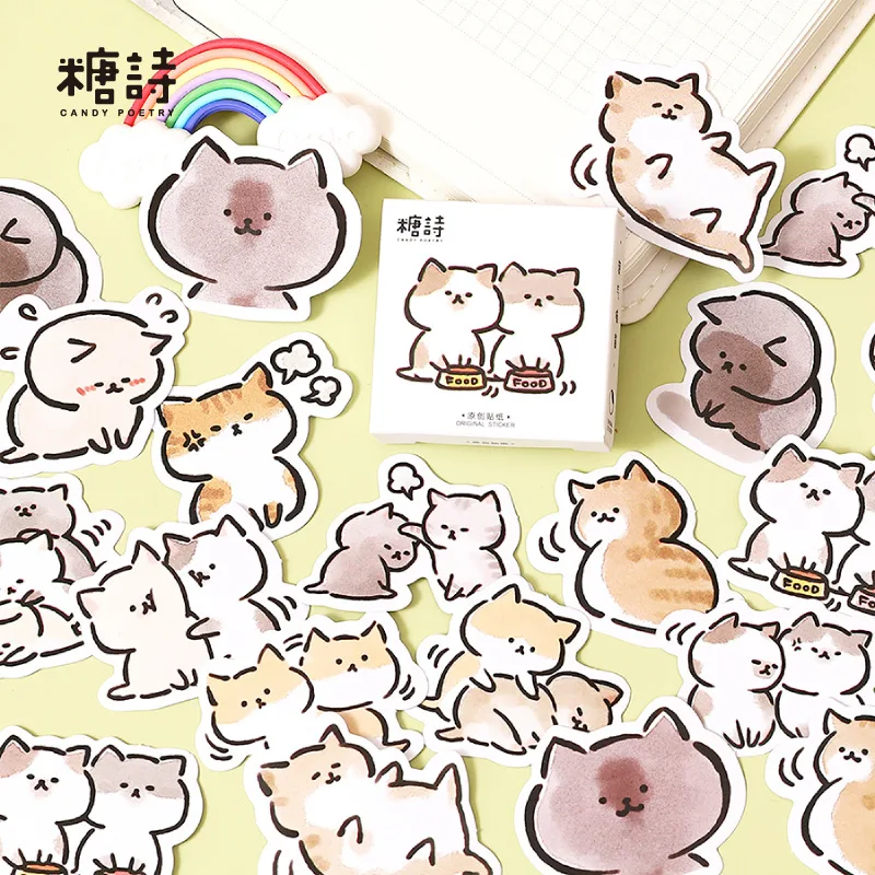 45 Pcs/BOX Kawaii Cat Stickers Aesthetic Stationary Cute Stickers For Cat Lovers Ideal On Laptop Journals Planners Scrapbook