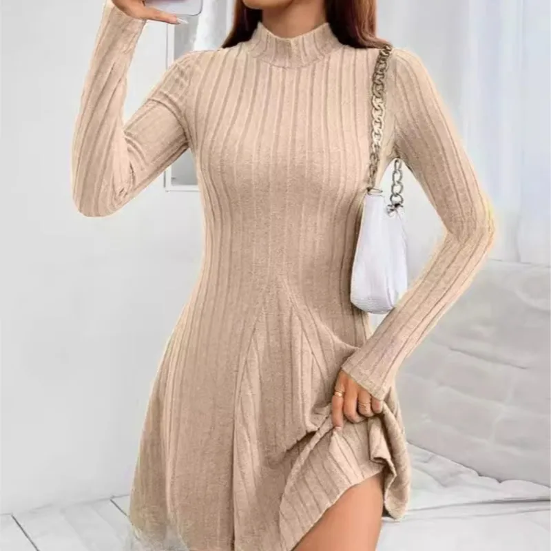 Simples magro mini vestidos para roupas femininas 2025 outono bodycon hip cintura sexy vestido plissado moda coreana casual robe
