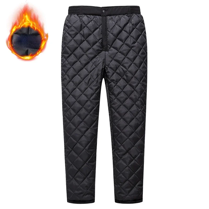 Men's Winter Fleece Warm Pants Elastic Waist Band Wide Leg Trousers Male Black Loose Straight 2024 New Arrival Home Pants Cotton