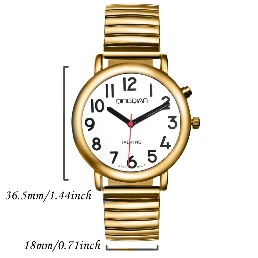 QINGQIAN Russian talking watch,Suitable for the elderly and visually impaired,Alloy shell, stainless steel strip, unisex