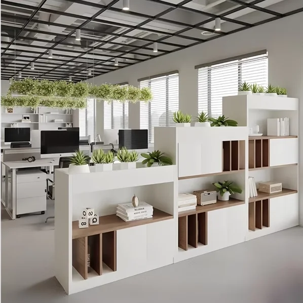 Office Wooden Partition  File Cabinet Locker Screen Decorative Flower Slot Cabinet Shelf Station Shielding Side