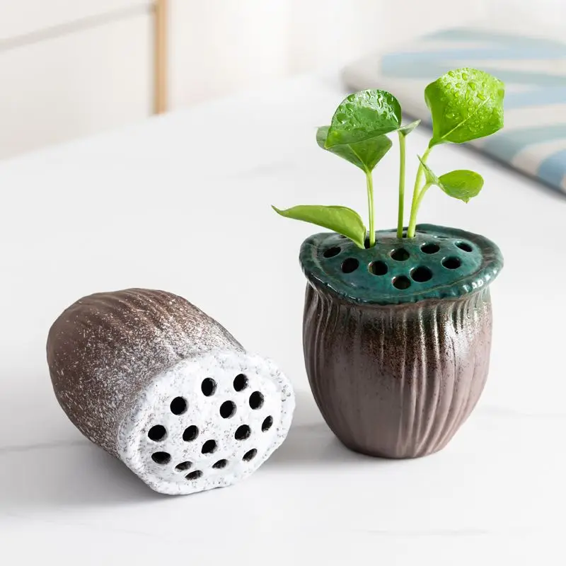 

Креативная ваза с изображением лотоса, гидропонный контейнер для растений, маленькая керамическая ваза, декор для гостиной, цветочная композиция