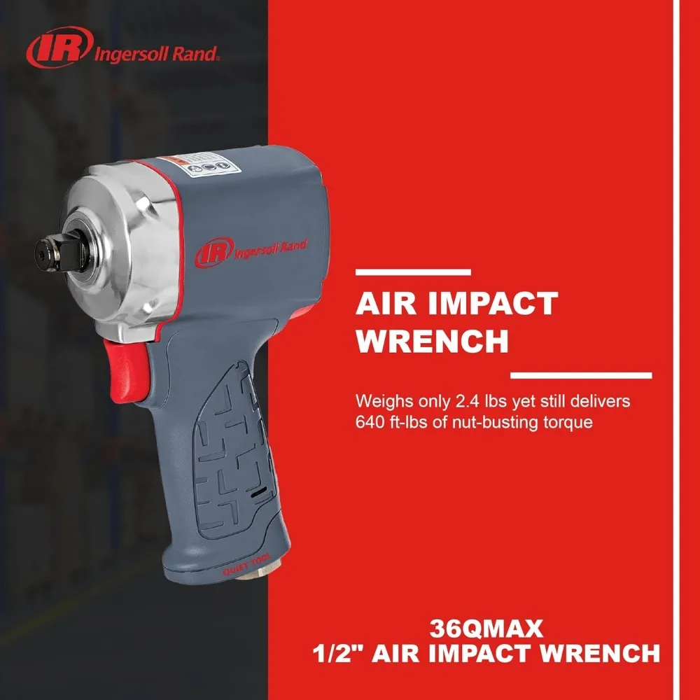 36QMAX 1/2 Air Impact Wrench, Quiet Technology, Torque Output Up to 640 ft lbs, Ultra Compact, Lightweight 2.4 lbs, Max Control