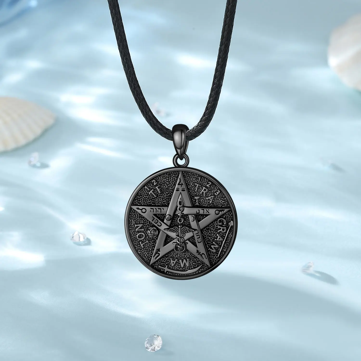 Eudora 925 Sterling Silver pentagramma rune collane per donna uomo Black amuleto Guardian Star Tetragrammaton ciondolo strega regalo