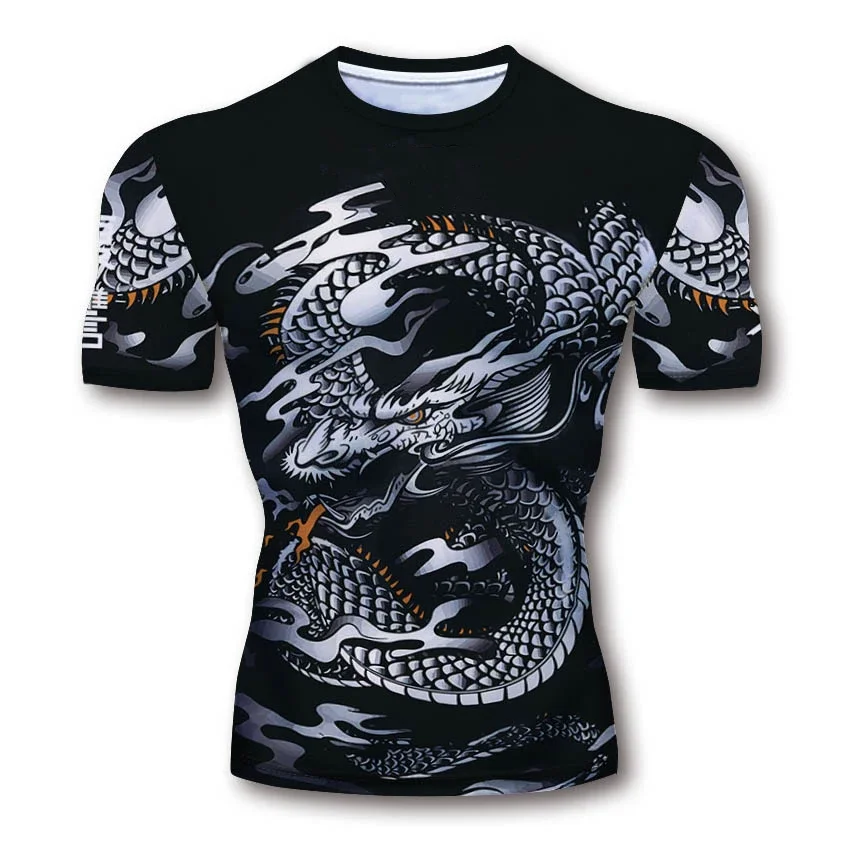 Summer Men\'s T Shirt Casual Short Sleeve Dragon Pattern Print Fashion O-Neck Pullover Street Loose Clothing Oversized Sportshirt