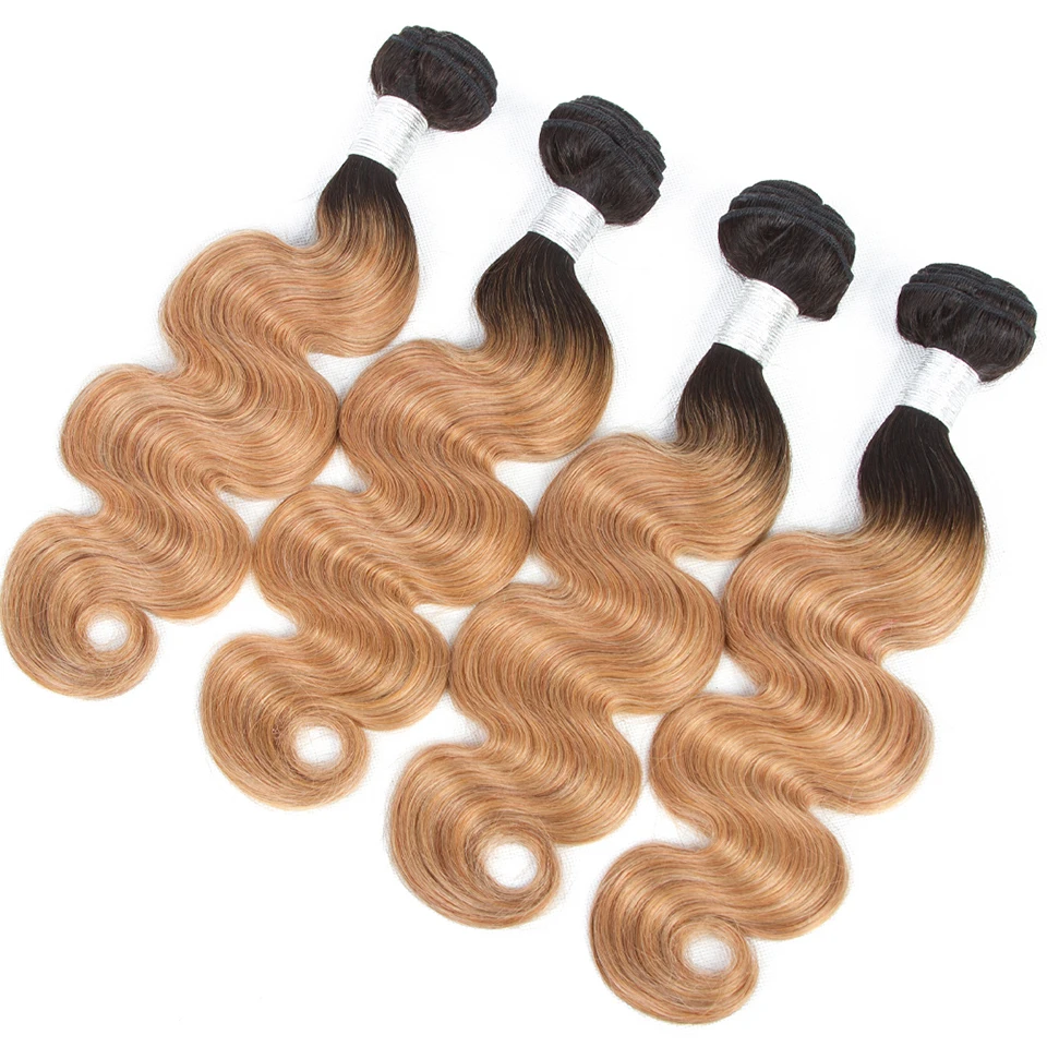 Bundles de vague de corps blond ombré, cheveux bruts non transformés, tissage brésilien, cheveux humains, extensions de cheveux vierges bruns, 3/4