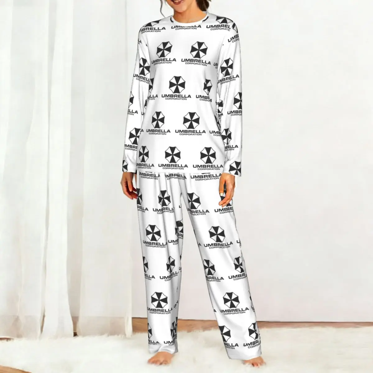 Movie Game Corporation Umbrellas Round Neck Long Sleeves Nightdress for Sleeping Sleepshirts Women Loose Pajama Set Long Pants