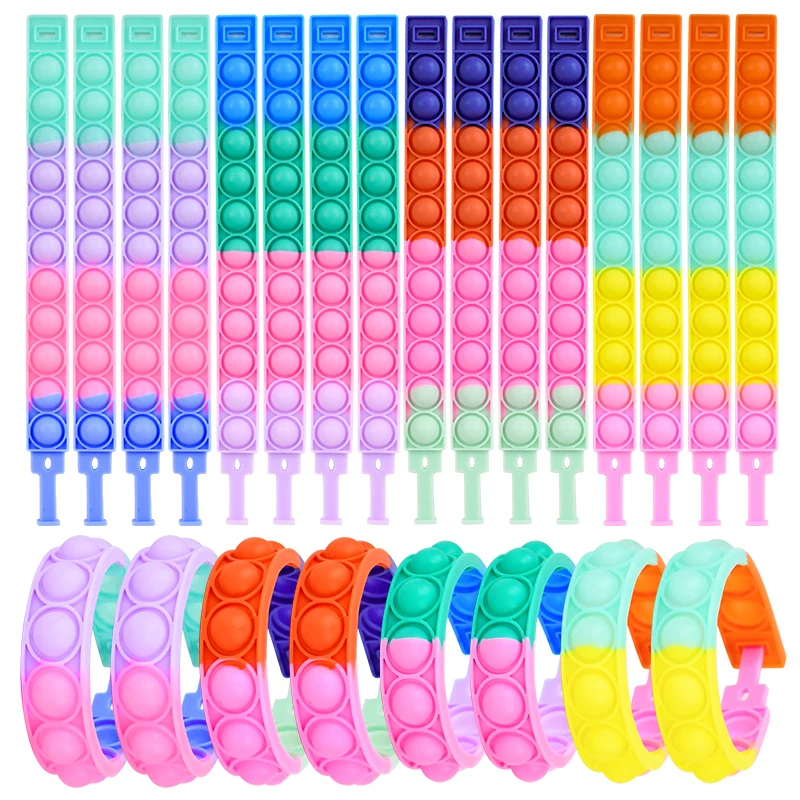 10pcs Fidget ของเล่น POP สร้อยข้อมือ Bubble Decompression สร้อยข้อมือความเครียดบรรเทาของเล่นป้องกันความเครียดบรรเทาสีสันสร้อยข้อมือซิลิโคนของเล่น