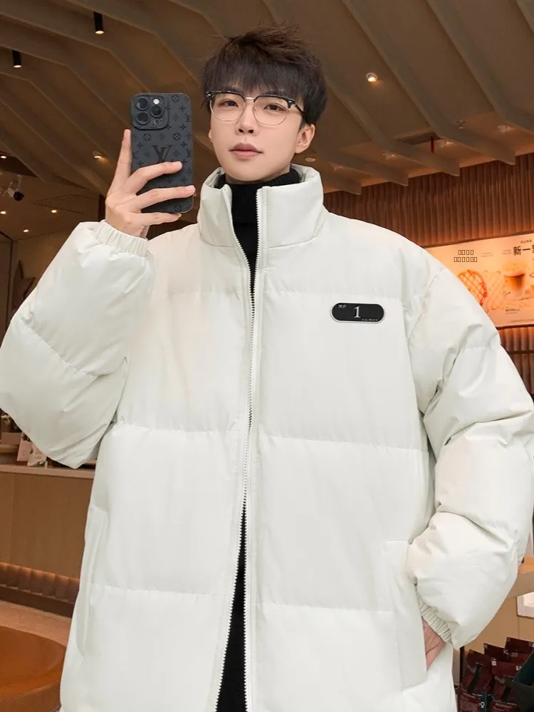 

Мужская утепленная зимняя хлопковая куртка с воротником-стойкой, теплая молодежная повседневная модная куртка на молнии с длинными рукавами, однотонная
