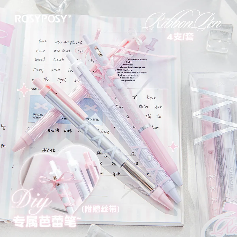 

4Pcs/box Ballet Ins Aesthetic Gel Pens Cute Writing Stationery for Kids Exam Notes Lovely Gifts for Girls Kawaii School Supplies