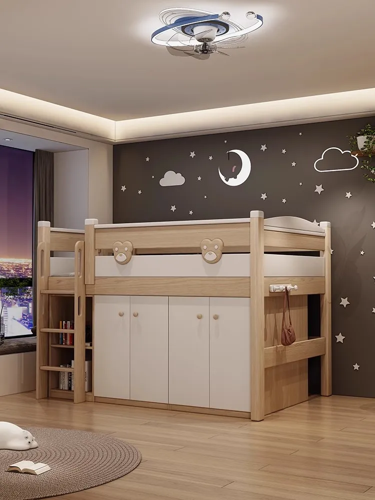 Children's half-height bed, wardrobe integrated boys and girls multi-function medium-height bed, bed under table combination bed