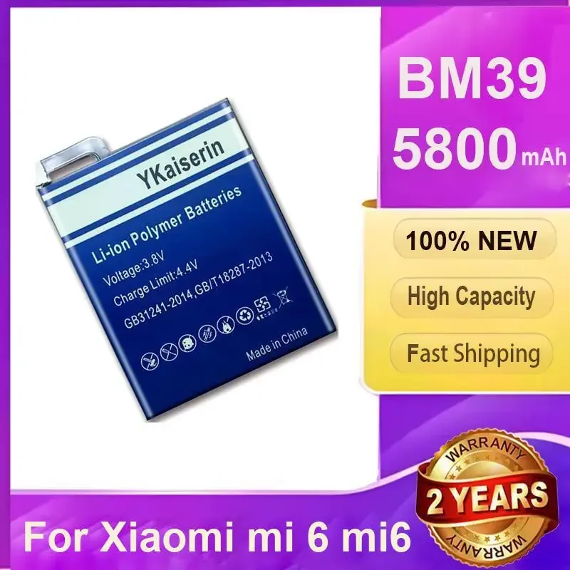 

YKaiserin Phone Battery BM39 For Xiaomi Mi 6 Mi6 5800mAh High Capacity Replacement Battery Free Tools Retai