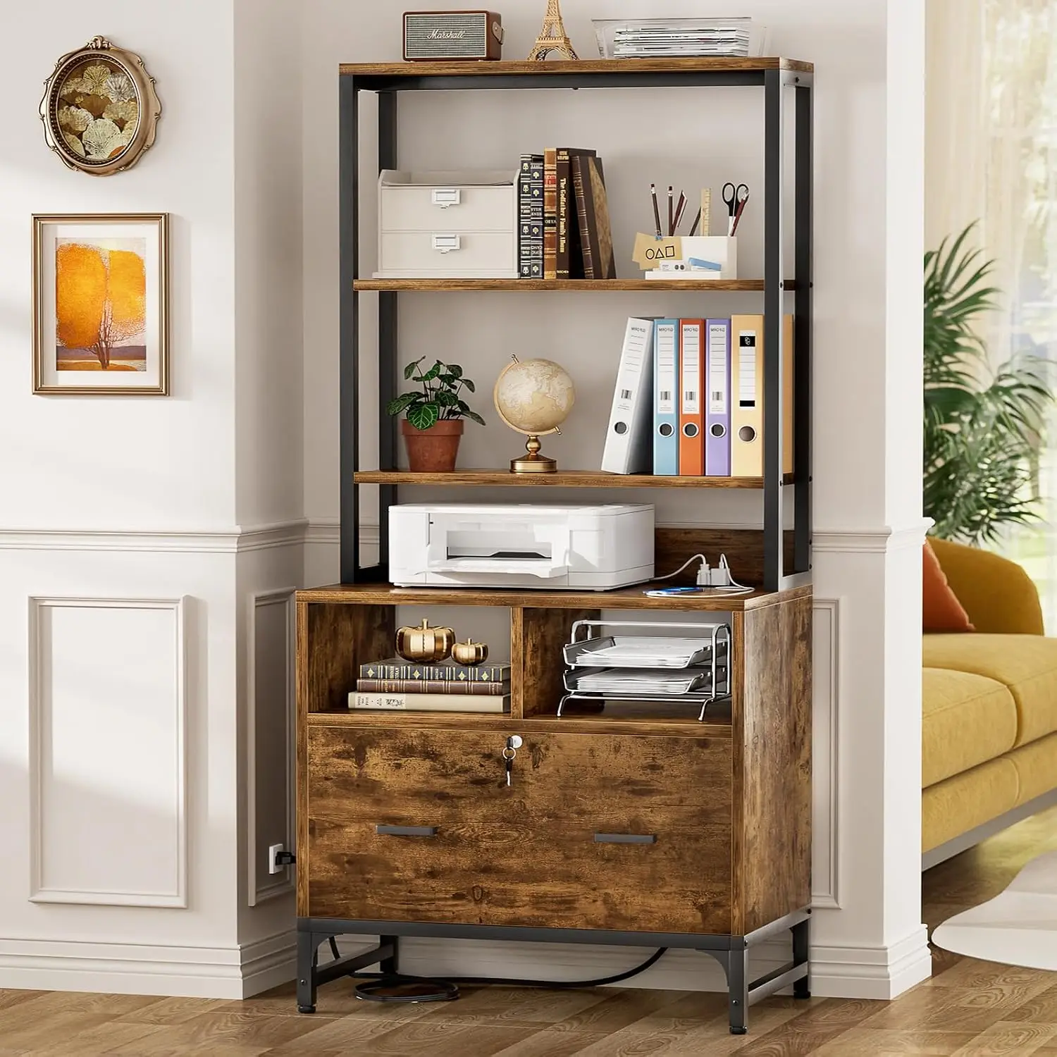 Vertical File Cabinet With Shelves & Charging Station, Customized