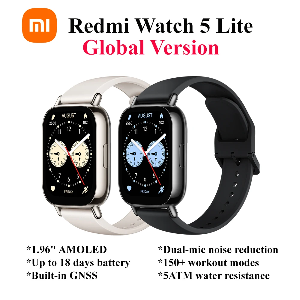 

Xiaomi Redmi Watch 5 Lite Глобальная версия 1,96-дюймовый AMOLED-экран Bluetooth-вызовы GNSS 150+ спортивных режимов 5 АТМ Водонепроницаемый