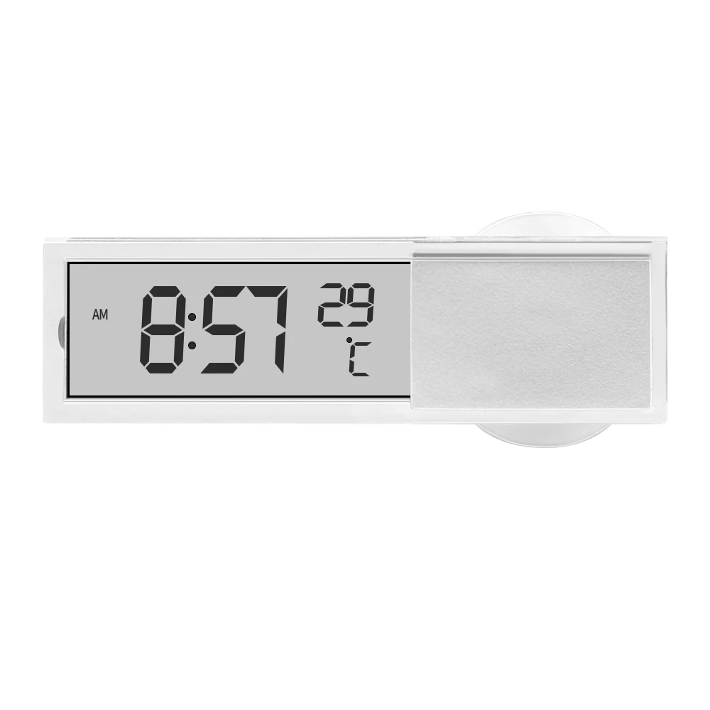 Automotive Electronic Clocks Thermometer LCD Display Time In Temperature 2 In 1 Sucker Type Car Interior Ornament Accessories