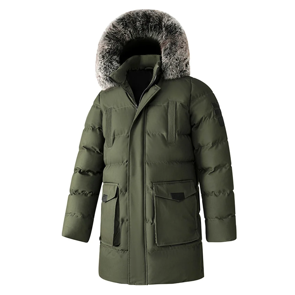 سترة رجالية كاجوال مبطنة بغطاء للرأس وجيوب، معطف جلدي، سترة سميكة دافئة من القطن بمقاس كبير، معطف مقاوم للبرد