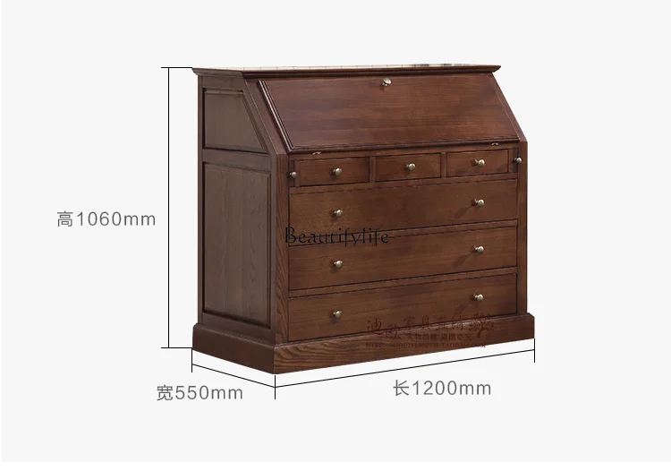 Mesa de madeira maciça do país americano, mesa de armazenamento multifuncional retrô flip mesa de computador