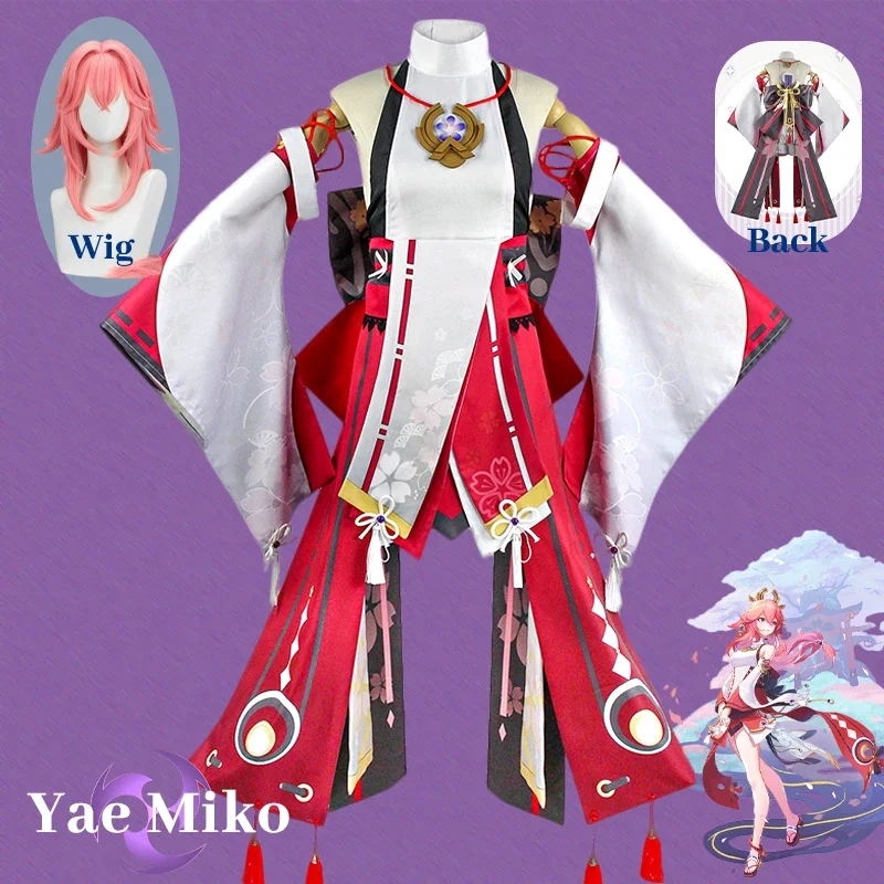 Genshin Impact Yae Miko Cosplay Costume Uniform Wig Cosplay Anime Chinese Style Halloween Costumes for Women Game