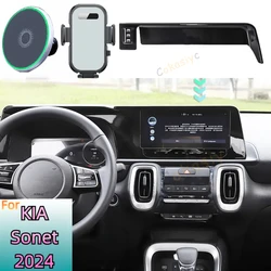 For KIA Sonet 2024 Phone Holder Car Magnetic MagSafe Fast Wireless Charging Screen Fixed Base Mobile Phone Mount Car Accessories
