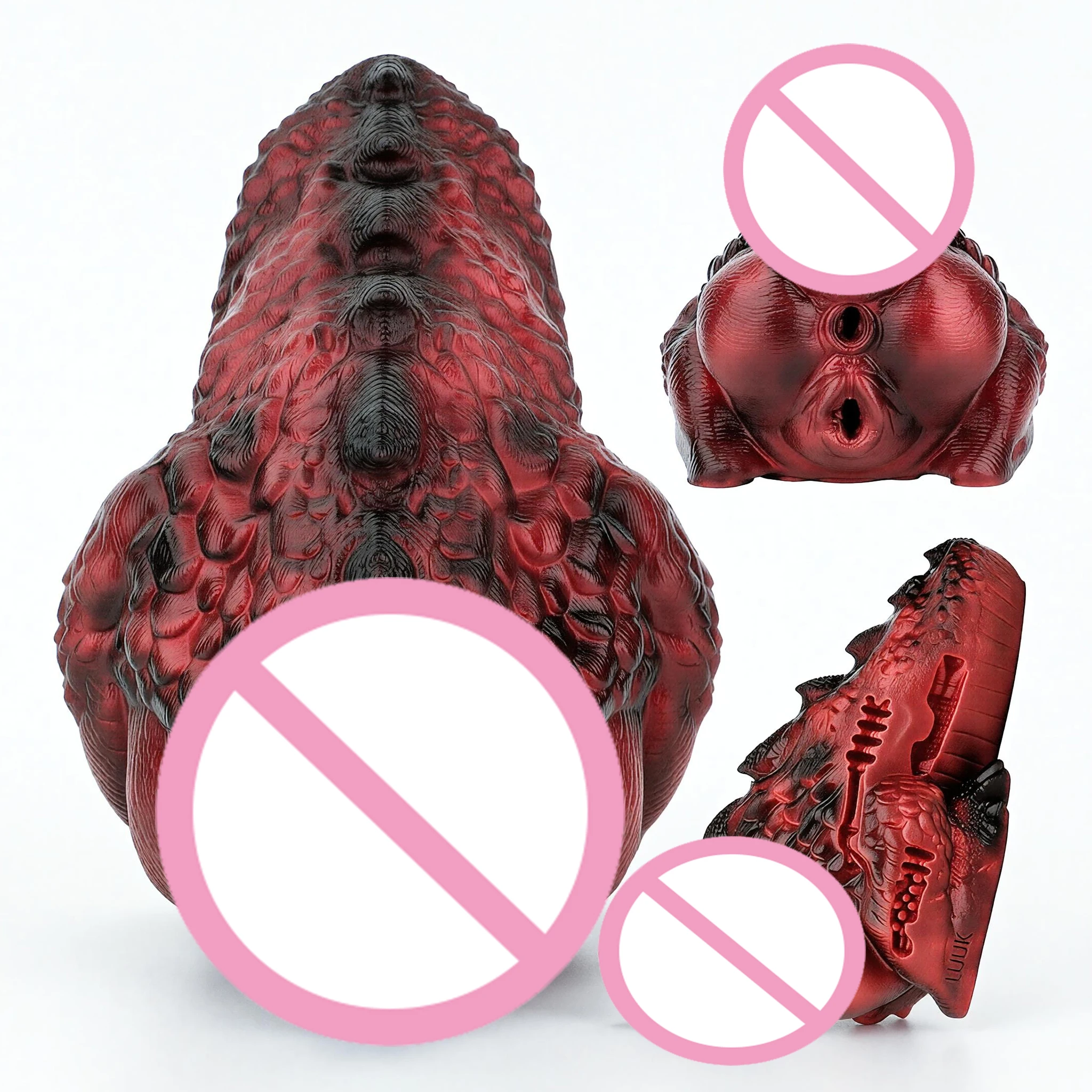 SHAZ Red Black Scaled Fantasy Dragon Masturbator, Platinum Silicone Demon Dragon Butt , Two Channel Onahole Stroker, Adult Toy