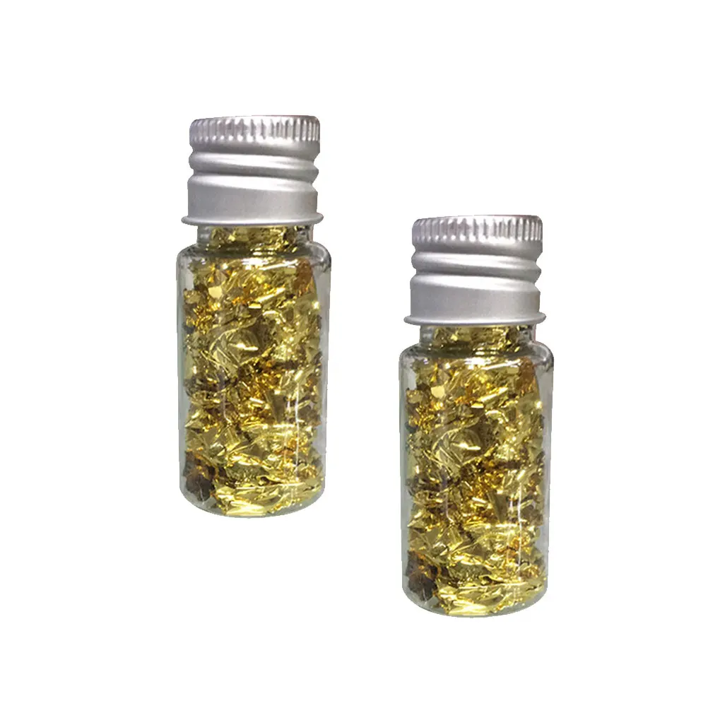 

2 Pcs 5g Bottle Gold Foil Paper for Nail Art Sticker Decal Glitter Nail Foil Sticker Cake Decoration DIY Craft (Golden)