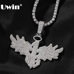 UWIN Iced Out Wings Number 1 Micro Zirconia Pendant Necklace for Men