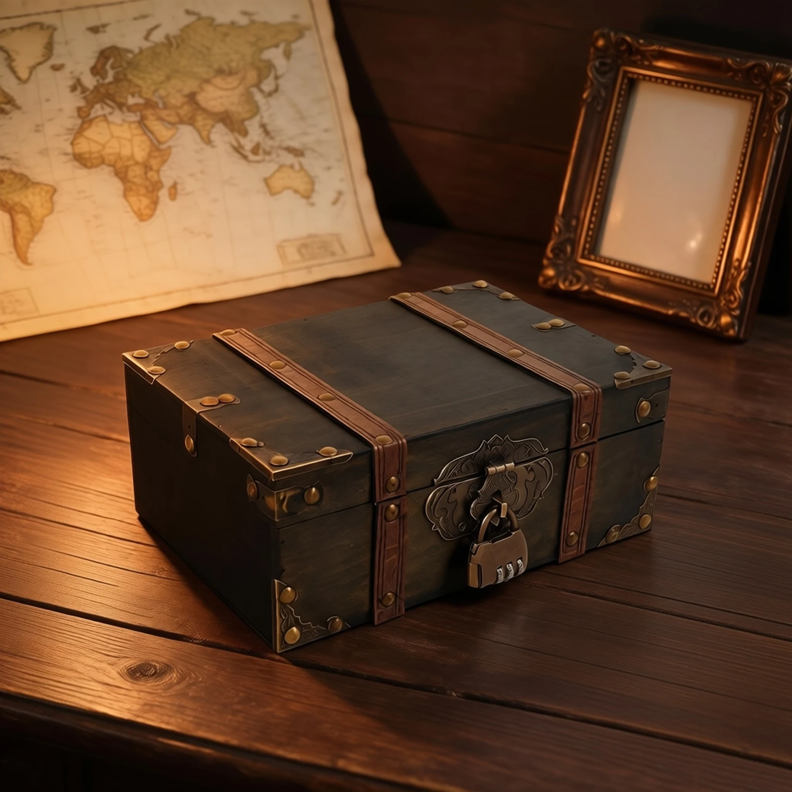 Vintage Wooden Jewelry Box with Combination Lock Antique Treasure Chest Memory Storage Box for Trinkets Money Keepsakes Photos