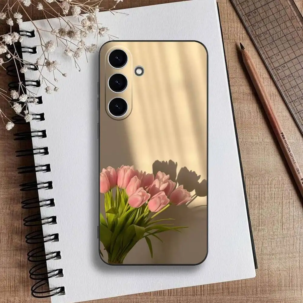 삼성 갤럭시 A73,A72,A71,A70,A53,A52,A51용 T-튤립 전화 케이스, 부드러운 실리콘 블랙 커버