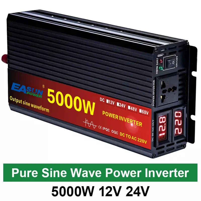 Image of EASUN POWER 4000W 5000W Reiner Sinus-Wechselrichter für Autos, DC 12V 24V zu AC 220V, tragbarer Powerbank-Konverter/Transformator
