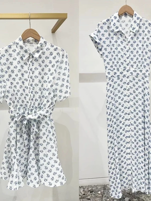 

Удобное платье с цветочным принтом, воротником-рубашкой и завышенной талией в стиле ретро. Новинка весна-лето. Женское модное платье во французском стиле.