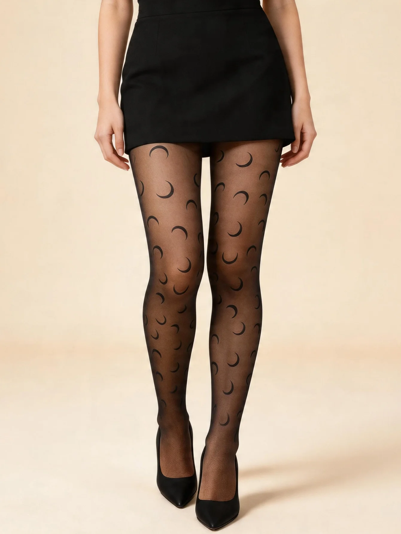 

1 Piece Black Moon Print Sheer Pantyhose for Women, Valentine's Day Exclusive, Romantic Moon Pattern, Anti-Snag & Slimming, Perf