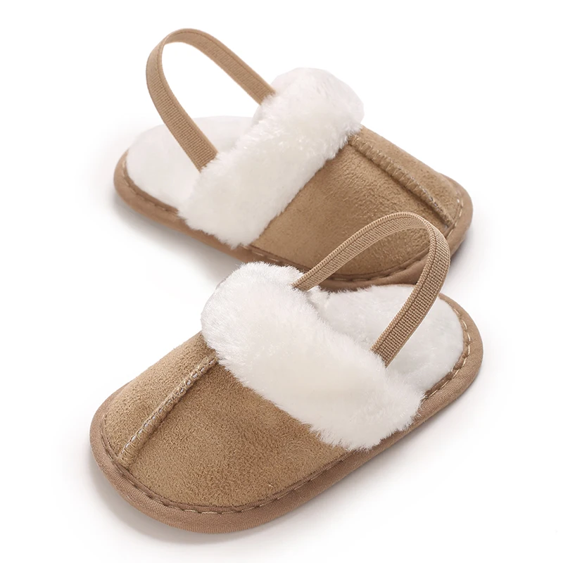 0-1 Years Old Winter Baby Slippers Fluffy Baby Boy Girl Sandals Cute Plush Soft Non-slip Sole Toddler First Toddler Baby Shoes