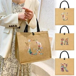 Borsa di lino chiusura borsa Organizer Storage juta Tote Bags imitazione cotone donna Valise Portable Floral Letter Printing Series