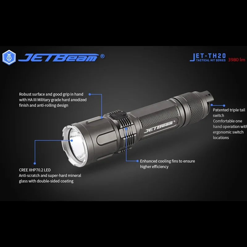 Imagem -06 - Jetbeam-lanterna Tática Recarregável Alto Desempenho Série Militar Xhp70.2 Led 3980lumens com Tocha 18650 Th20