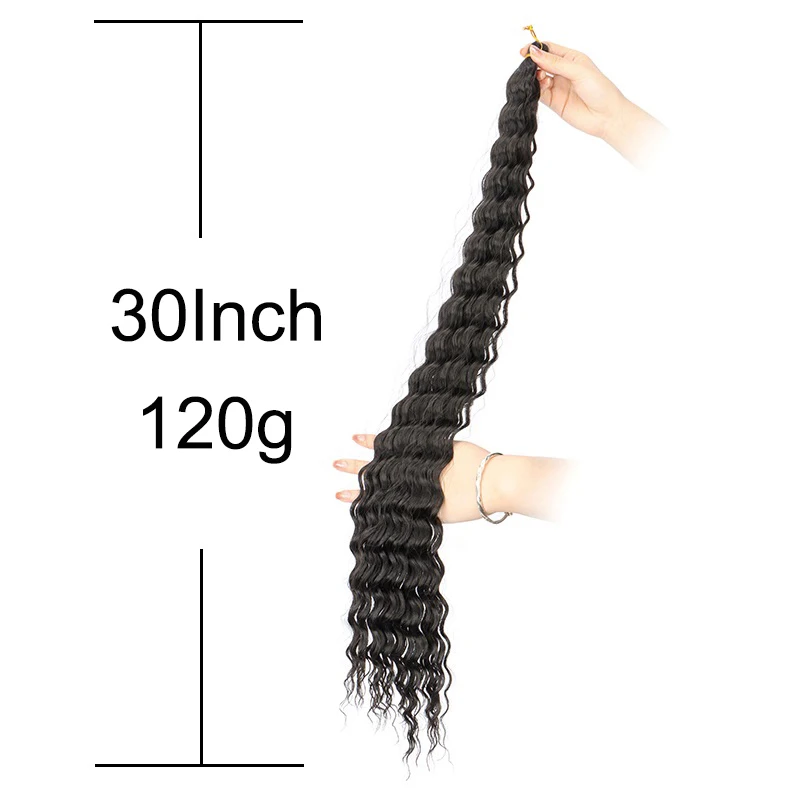 30 Polegada sintético longo encaracolado trança extensão do cabelo crochê para preto feminino longo onda profunda molhado e ondulado trança cabelo