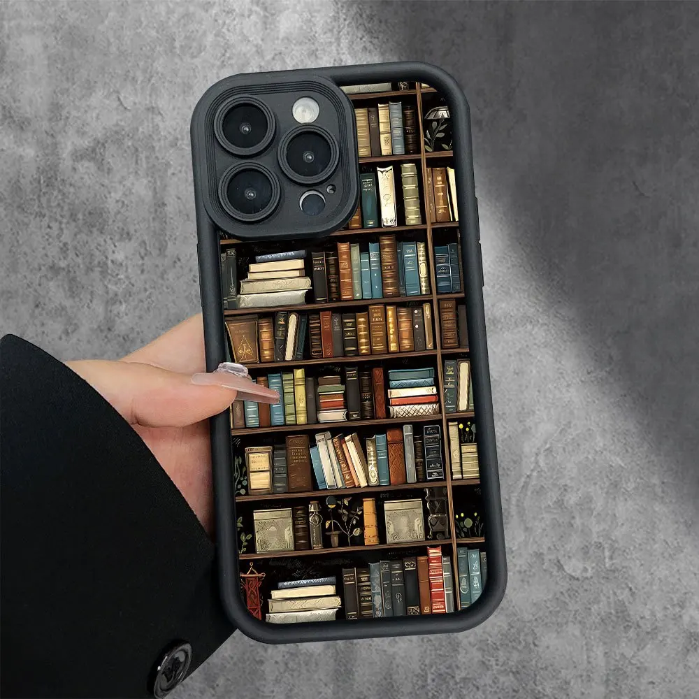

Book bookshelf pattern design phone case for iPhone 17 16 15 14 13 12 11 Pro/ Max/Plus shock-proof rear cover anti-fingerprint