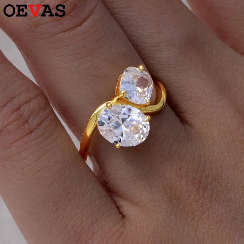 

OEVAS GRA Certified 2 Stone D Color 3cttw Moissanite Rings For Women 100% 925 Sterling Silver rings Wedding Party Fine Jewelry