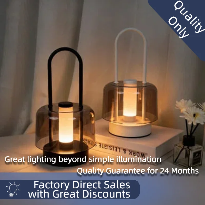 Nordic Ins Glass Handheld Lamp, Dual-form Basket Night Light, Minimalist Ambient Desk Bedside Home Decor Lamp