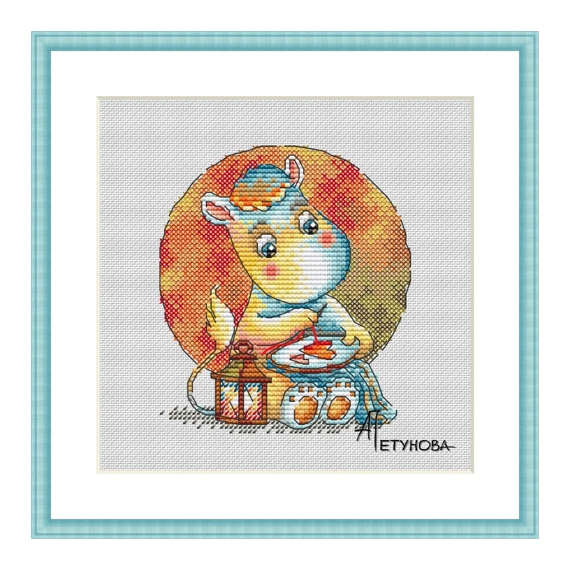 

Cross-stitch set, cute cartoon hippopotamus embroidery, home handicrafts to kill boredom, embroidery material package