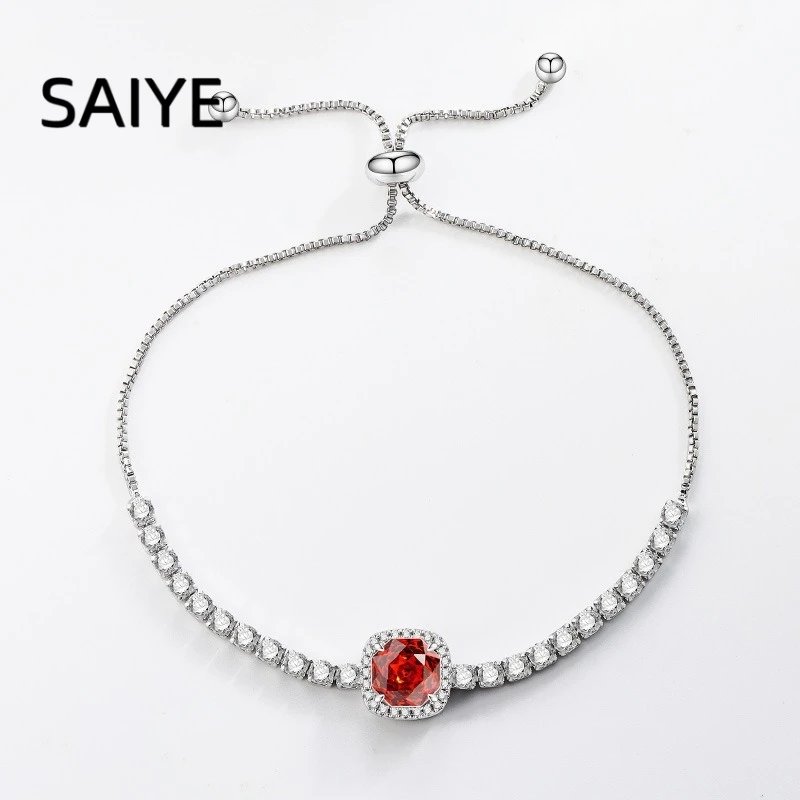 925 Sterling Silver Adjustable Slider Tennis Bracelet for Women Cushion Cut Multi Color CZ Halo Pull Chain Bracelet Jewelry Gift