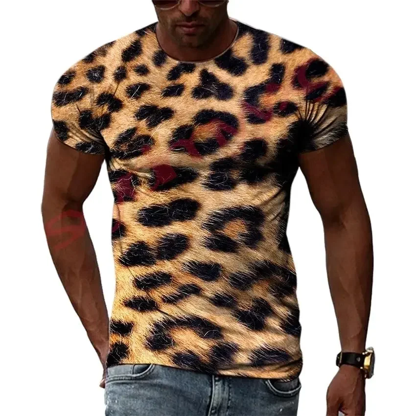 Men\'s T-Shirt 3D Leopard Pattern Print Short Sleeve Tops Street Casual T Shirt Streetwear Oversized Tee Shirt Men Clothing